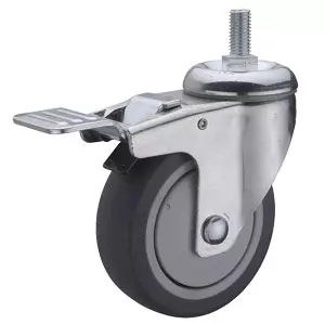 Аппаратное колесо для покупательских тележек 150 мм (болт, поворотное, с с тормозом, полиурет., пласт. обод) - Npb 63